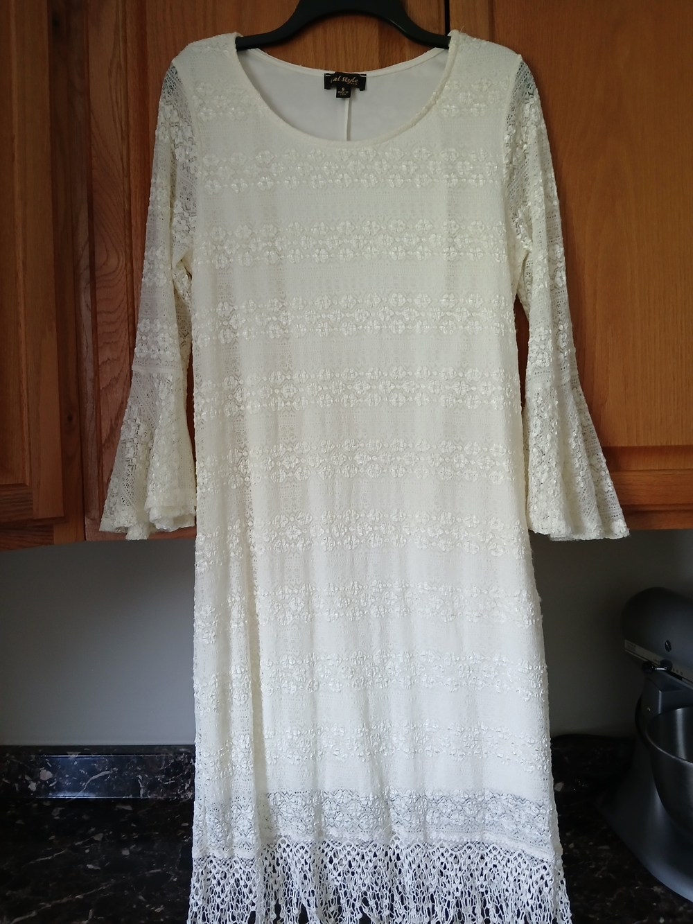 Cream Crochet Maxi Dress with Bell Sleeves